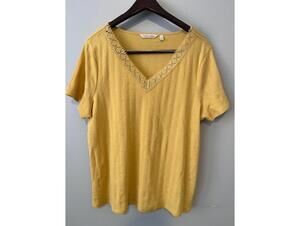 Soft Surroundings Yellow V-Neck Short Sleeve Top, Size L